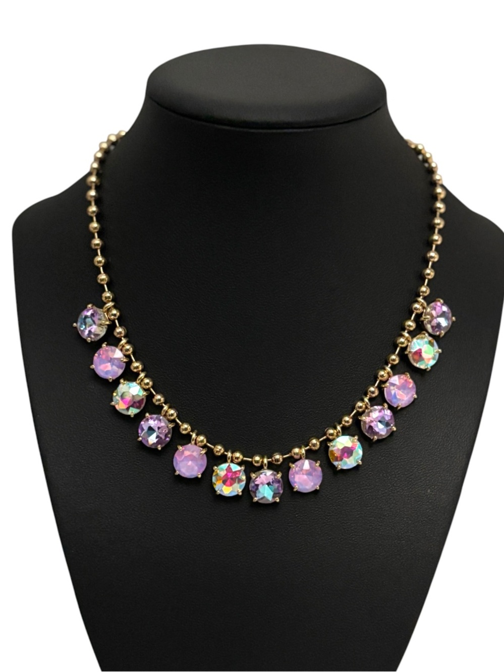 Round Purple AB Mix Glass Charm Ball Gold Chain Necklace